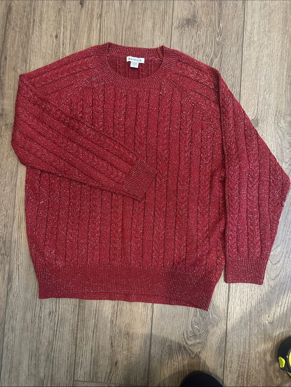 Athleta Red Metallic Cable-Knit Sweater-L